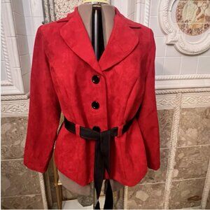 Studio 1. Sz 18W. Dark Red Suede Cloth Belted Jacket. Long Sleeve. B130